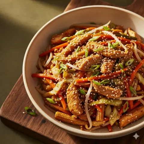 Chop suey au poulet et légumes croquants